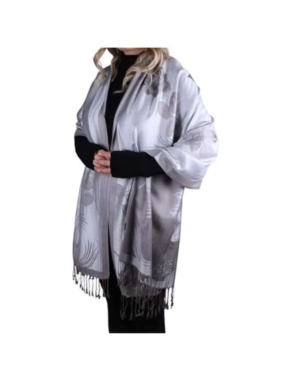 Women Soft Silky Pashmina Reversible Floral Rose Shawl Wrap Scarf